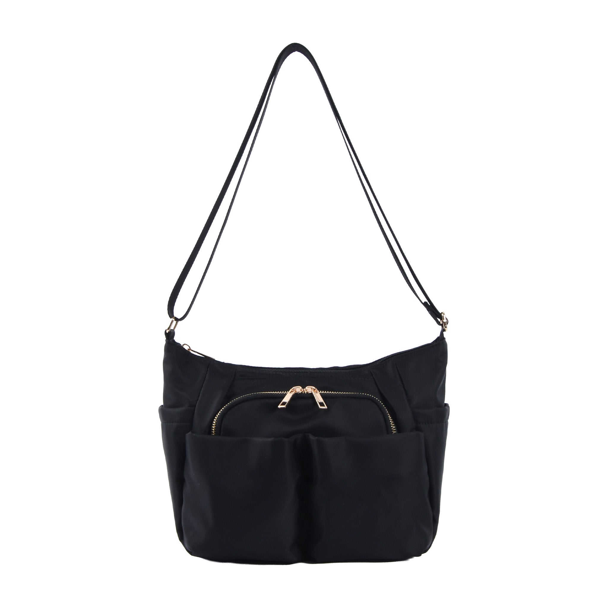 Wポケットナイロンショルダーバッグ ブラック