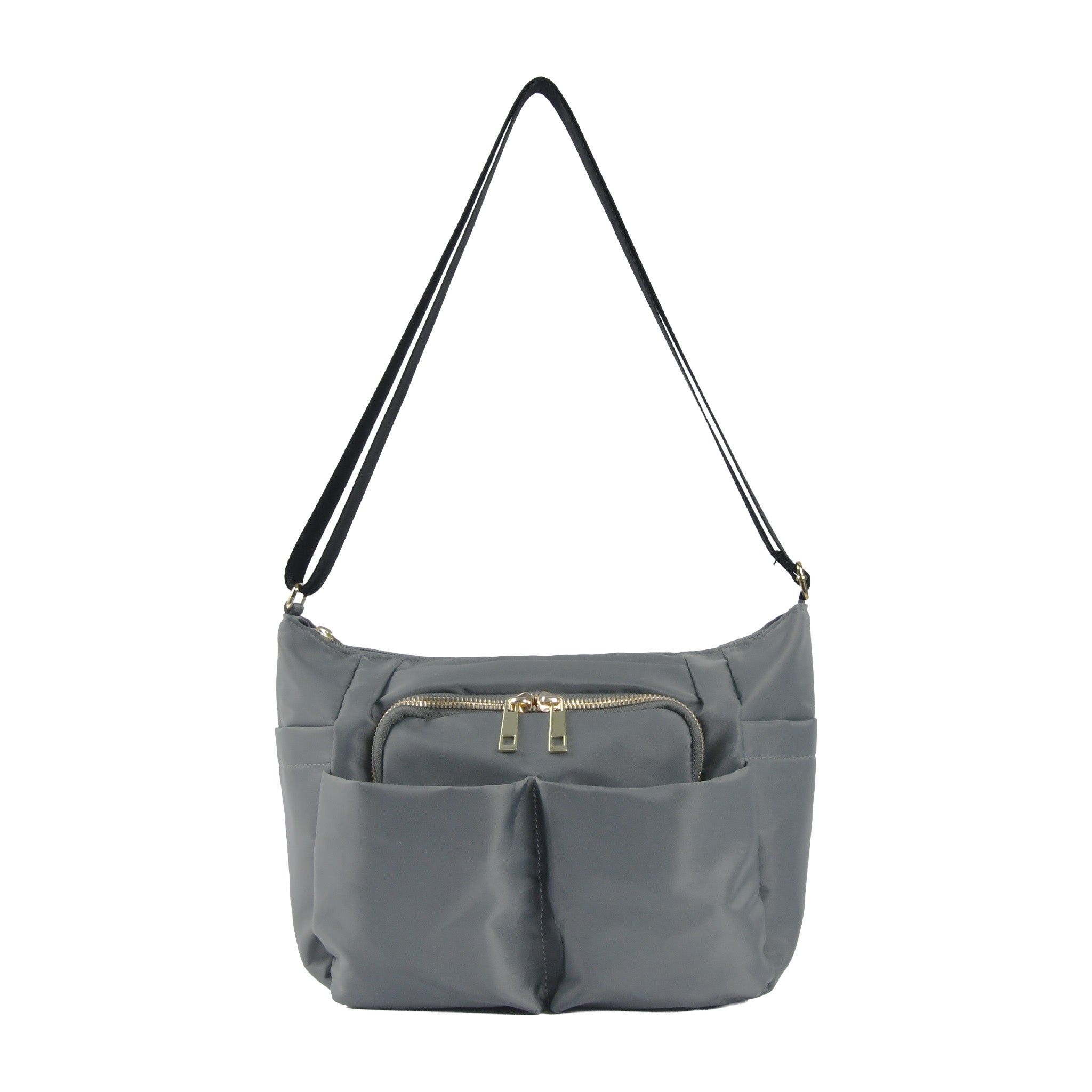 Wポケットナイロンショルダーバッグ グレー