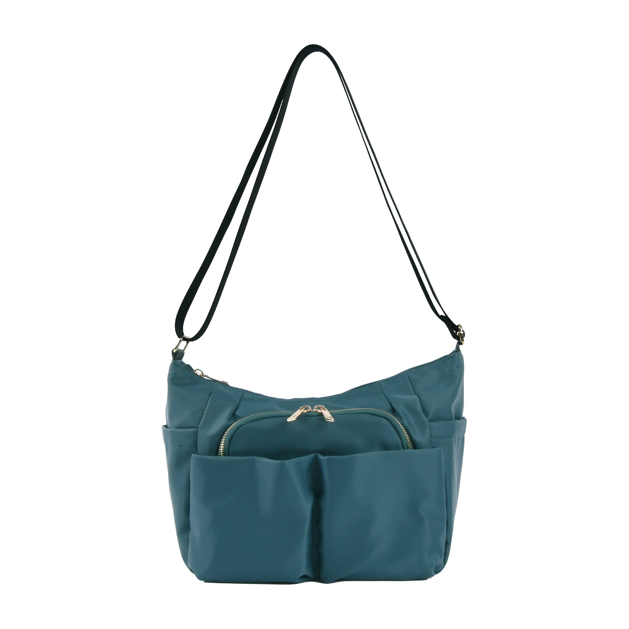 Wポケットナイロンショルダーバッグ グリーン