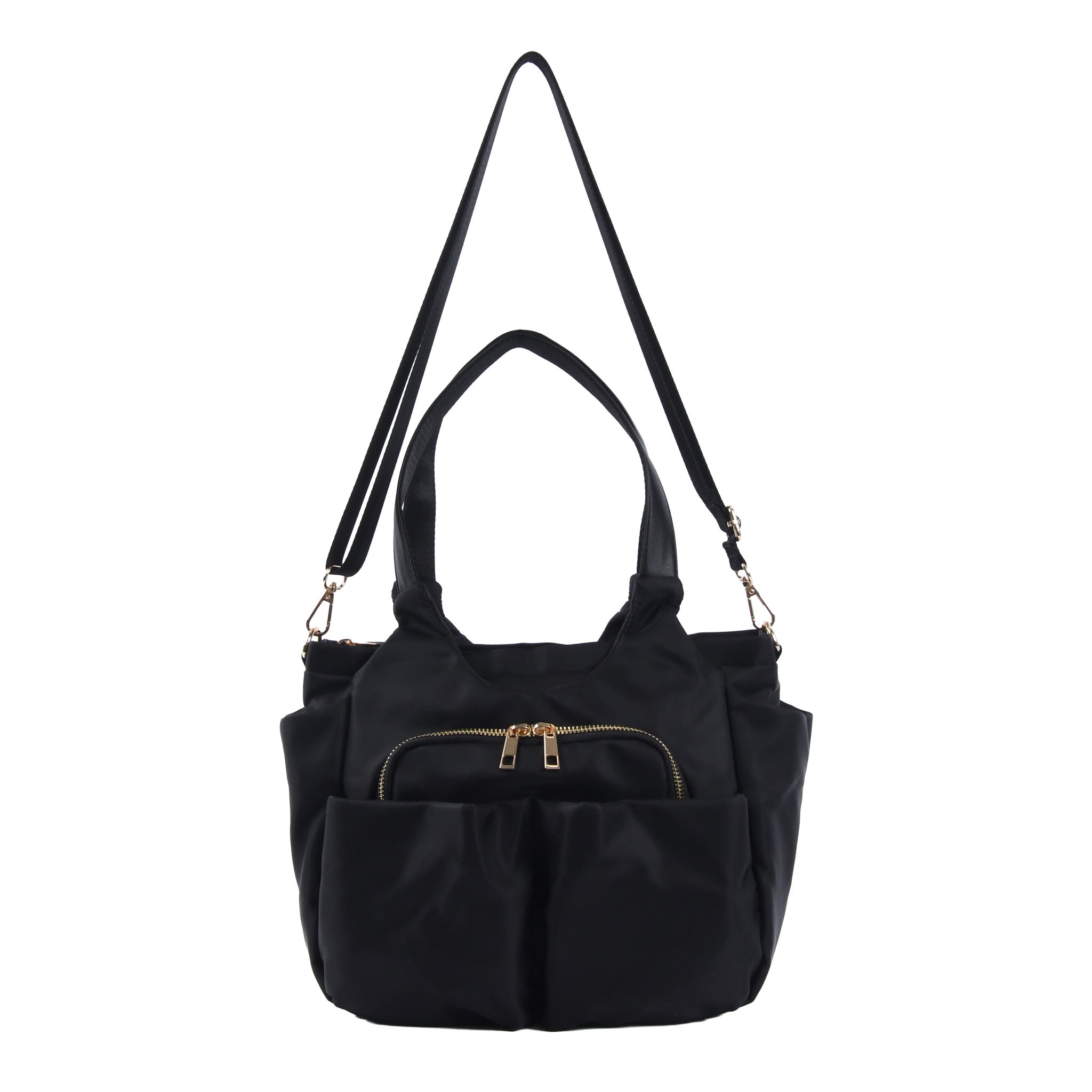 Wポケットナイロン2wayトートバッグ ブラック