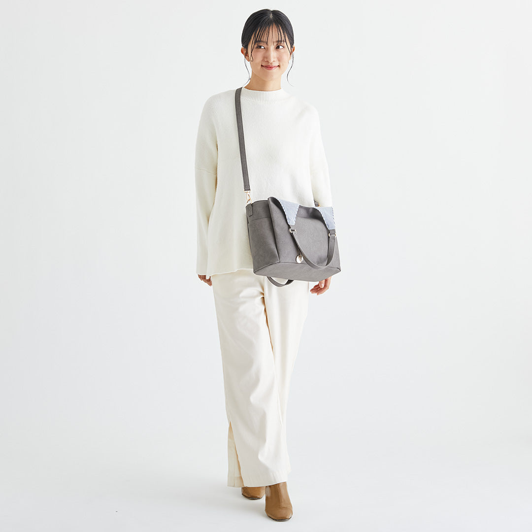 時短バッグ 合皮チャーム付き2wayトートバッグ EL7117