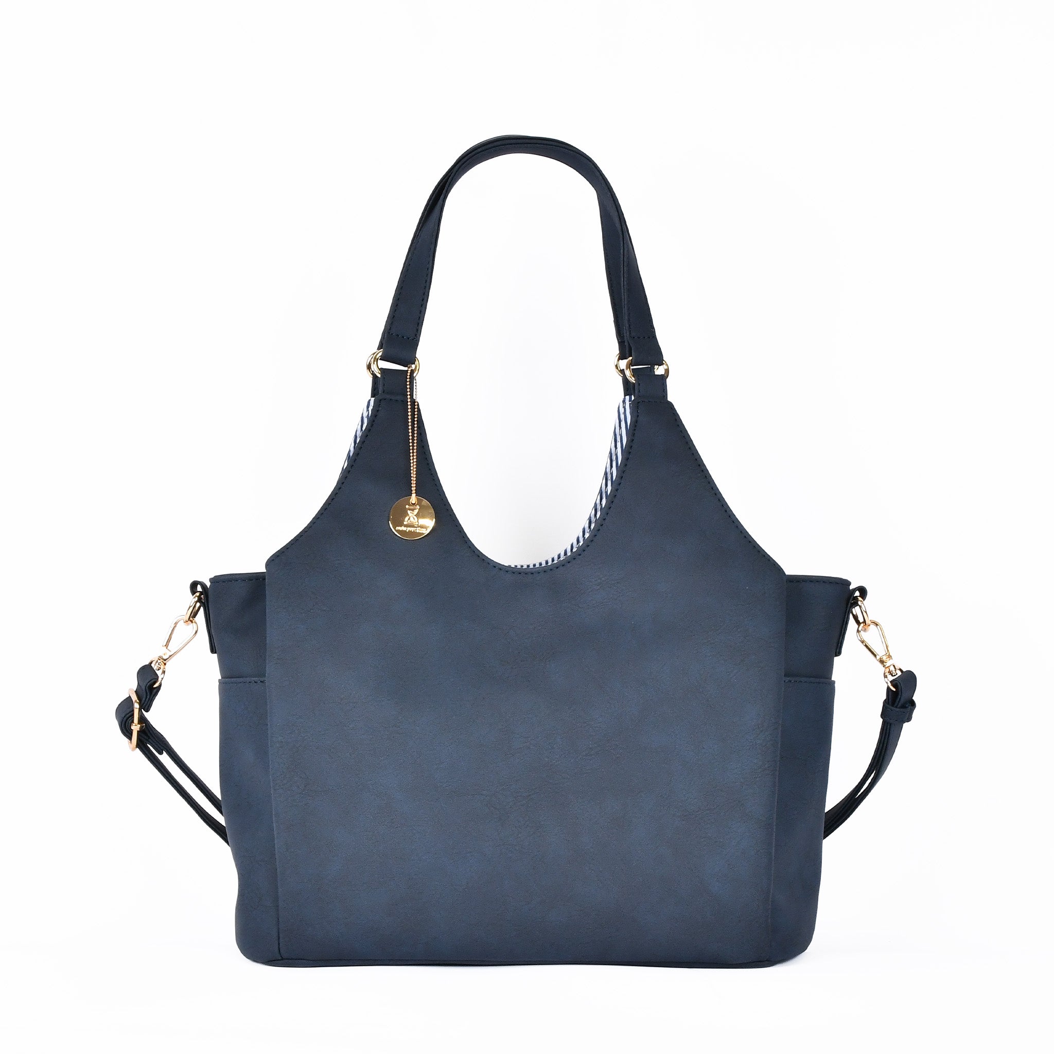 合皮チャーム付き2wayトートバッグ ネイビー