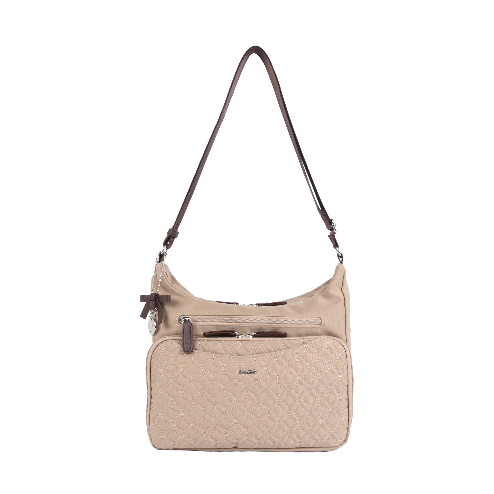 キルトリボン猫チャーム付きショルダーバッグ ベージュ