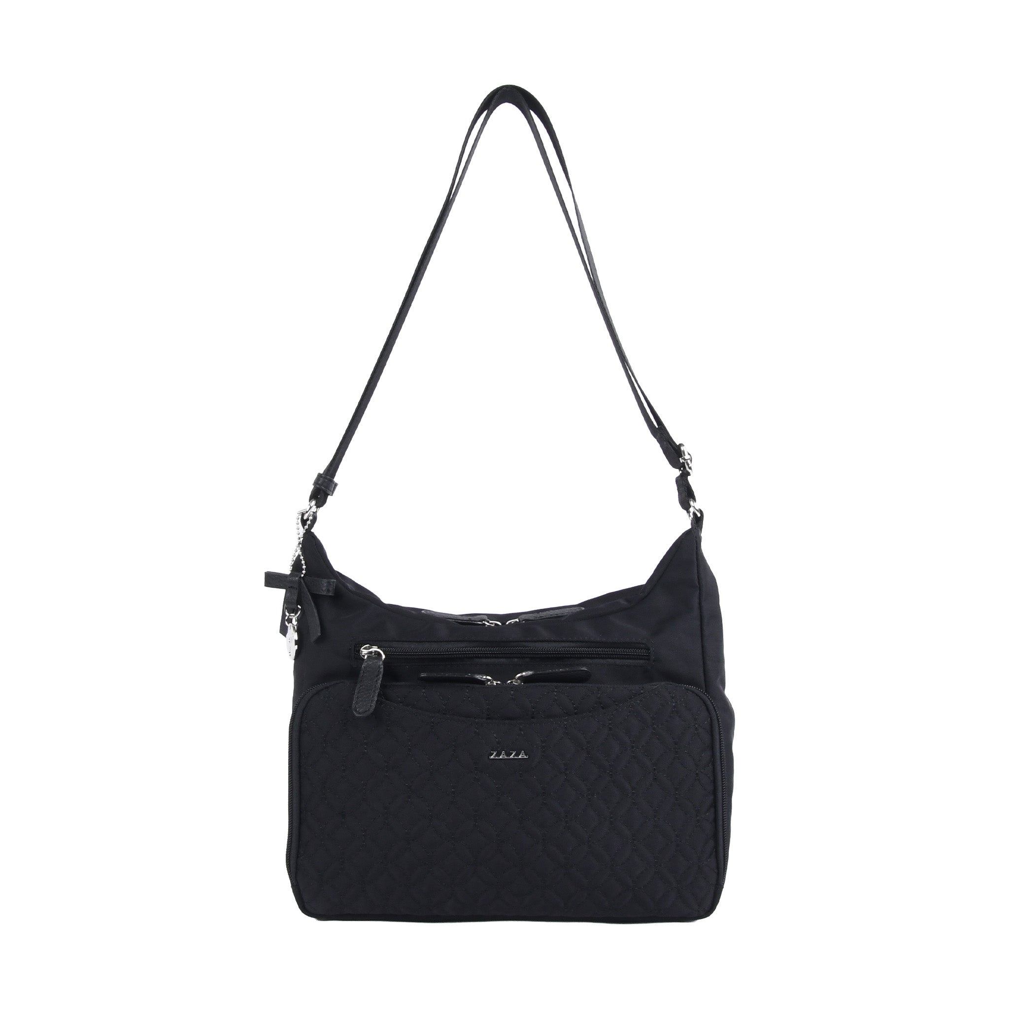 キルトリボン猫チャーム付きショルダーバッグ ブラック