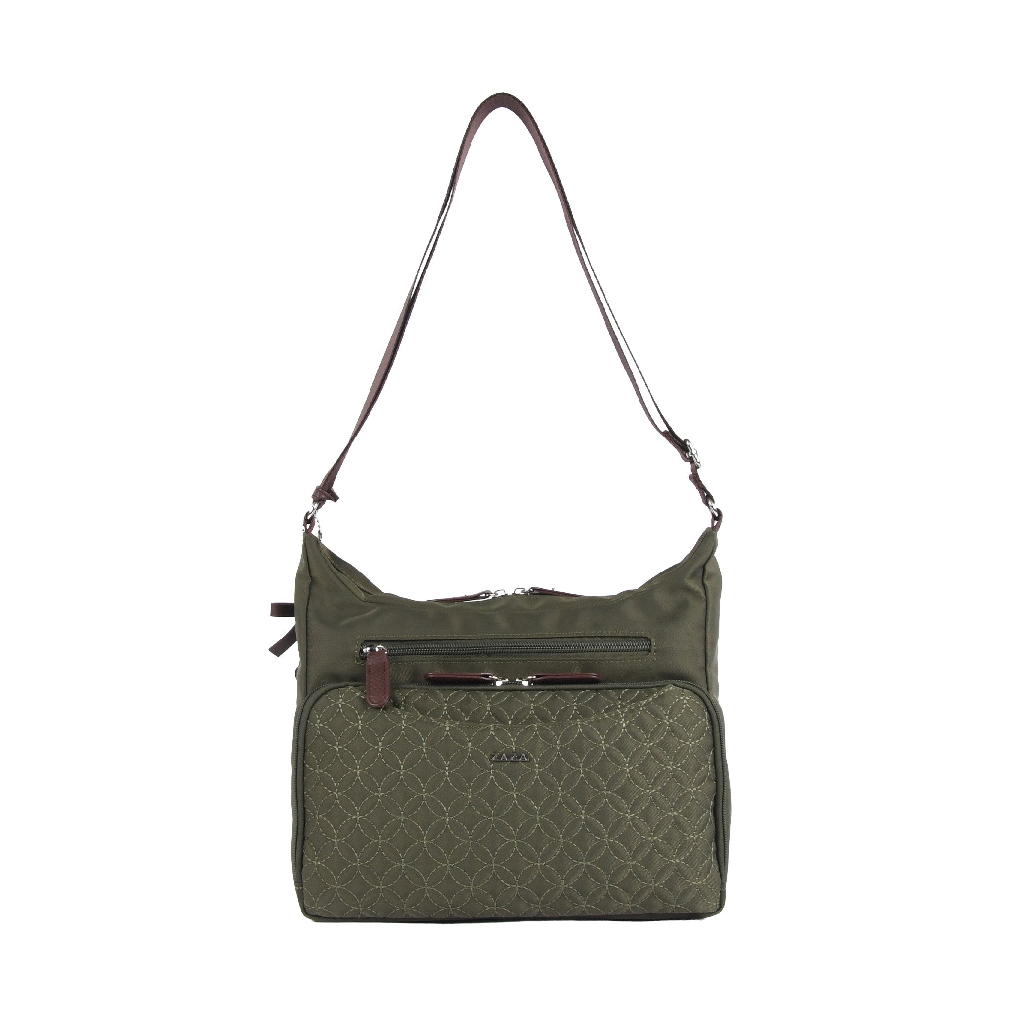 キルトリボン猫チャーム付きショルダーバッグ カーキ