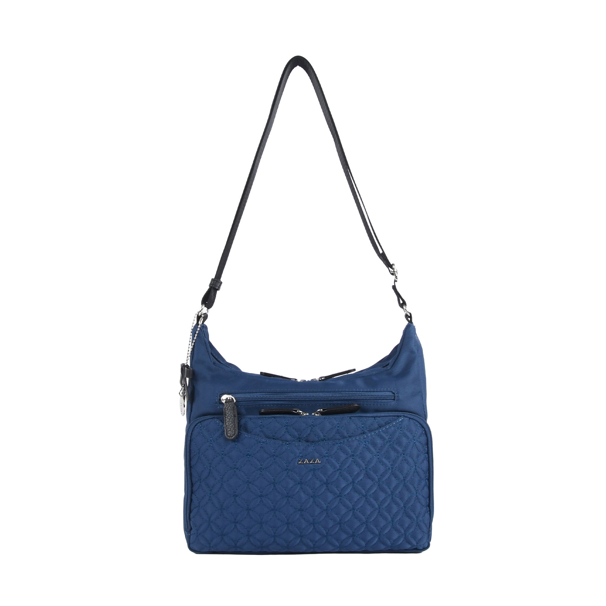 キルトリボン猫チャーム付きショルダーバッグ ネイビー