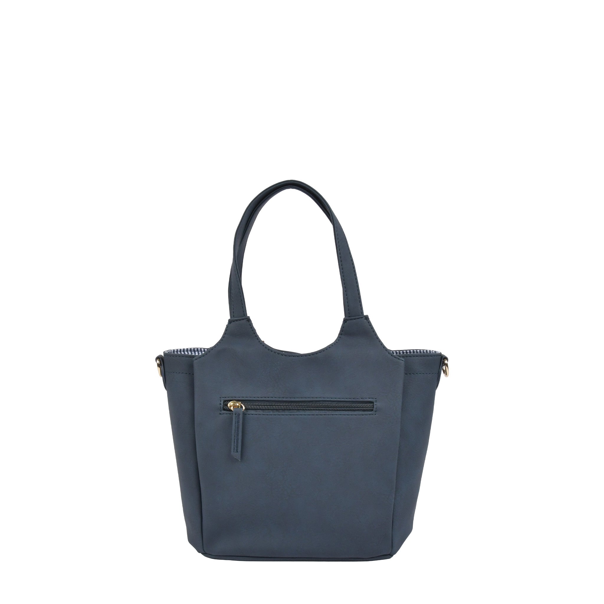 合皮チャーム付き2wayハンドバッグ ネイビー 背面