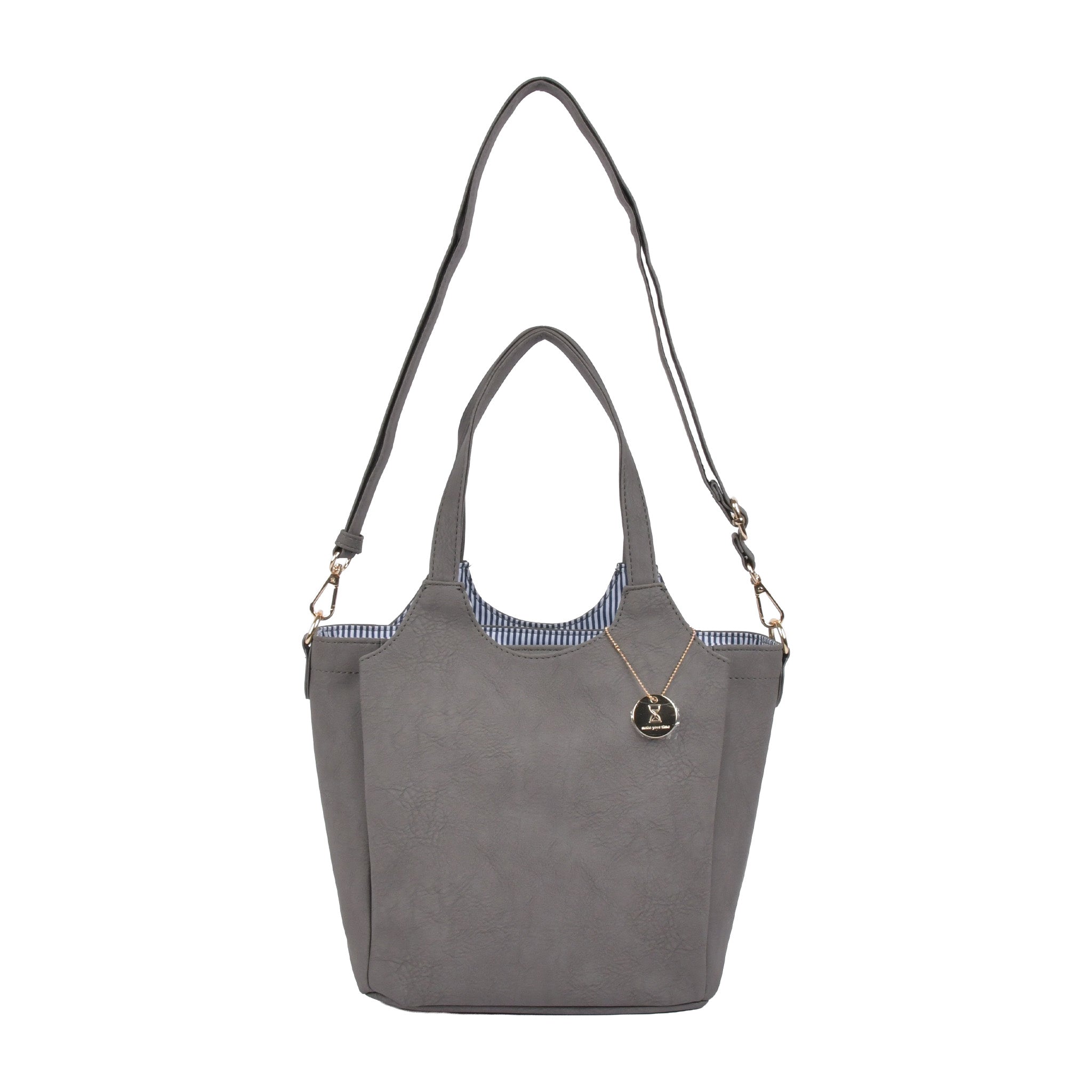 合皮チャーム付き2wayハンドバッグ グレー