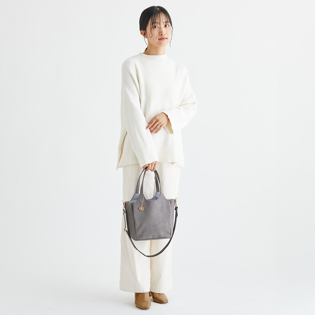 時短バッグ 合皮チャーム付き2wayハンドバッグ EL7153