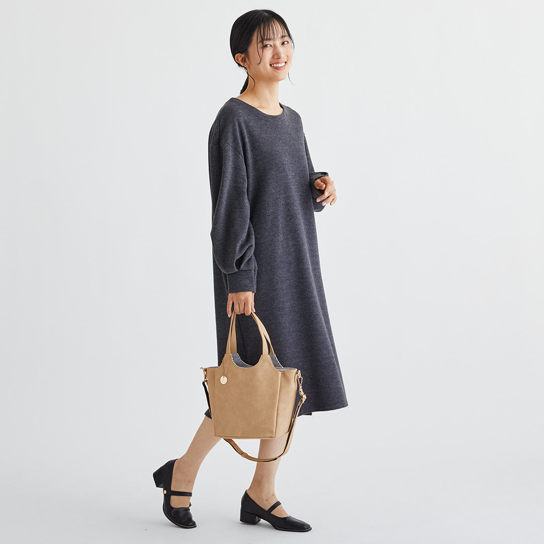 時短バッグ 合皮チャーム付き2wayハンドバッグ EL7153