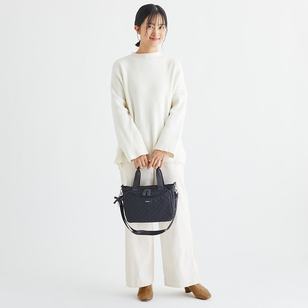 ZAZA キルトリボン猫チャーム付き2wayハンドバッグ EL7186