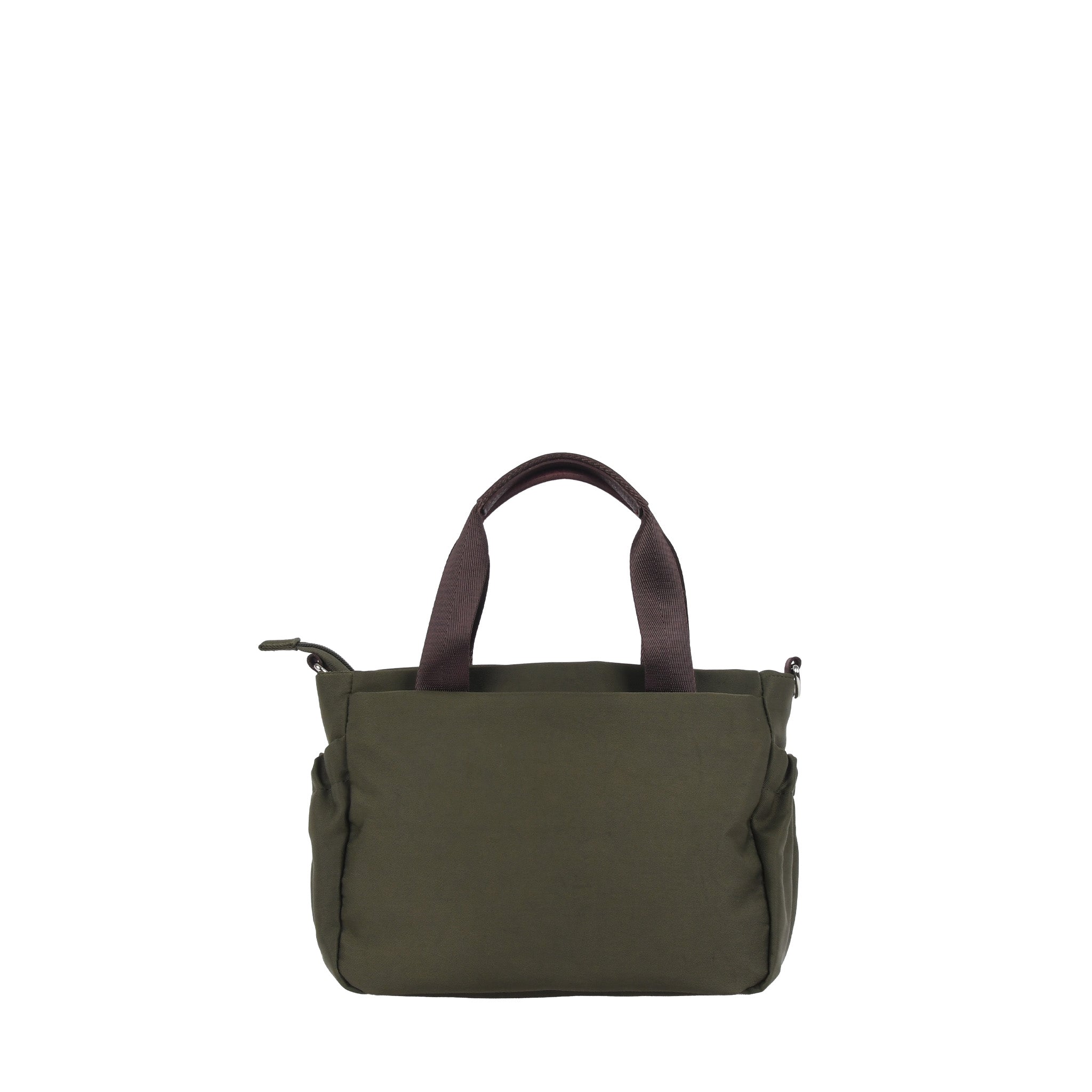 キルトリボン猫チャーム付き2wayハンドバッグ カーキ 背面