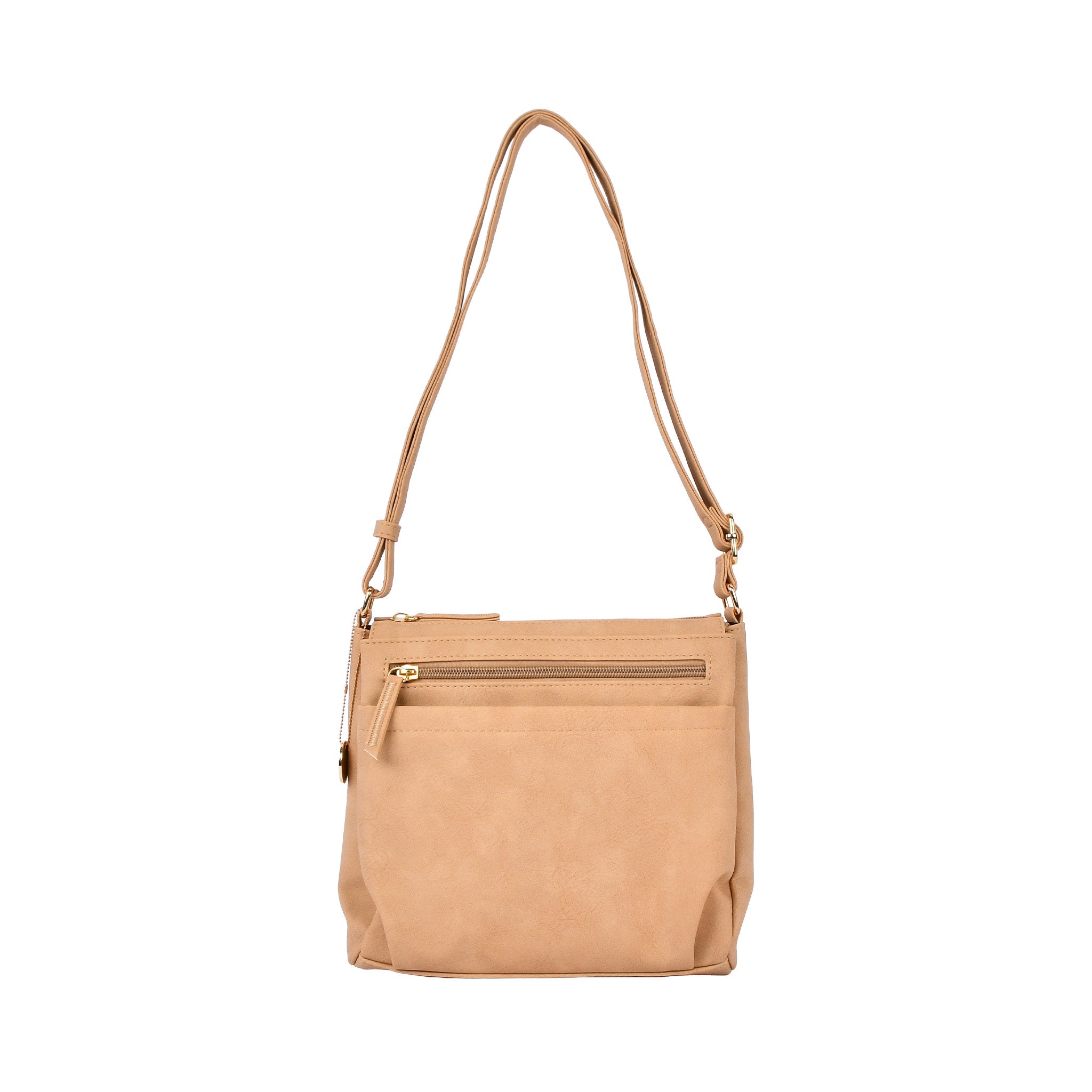 合皮チャーム付きショルダーバッグ ベージュ