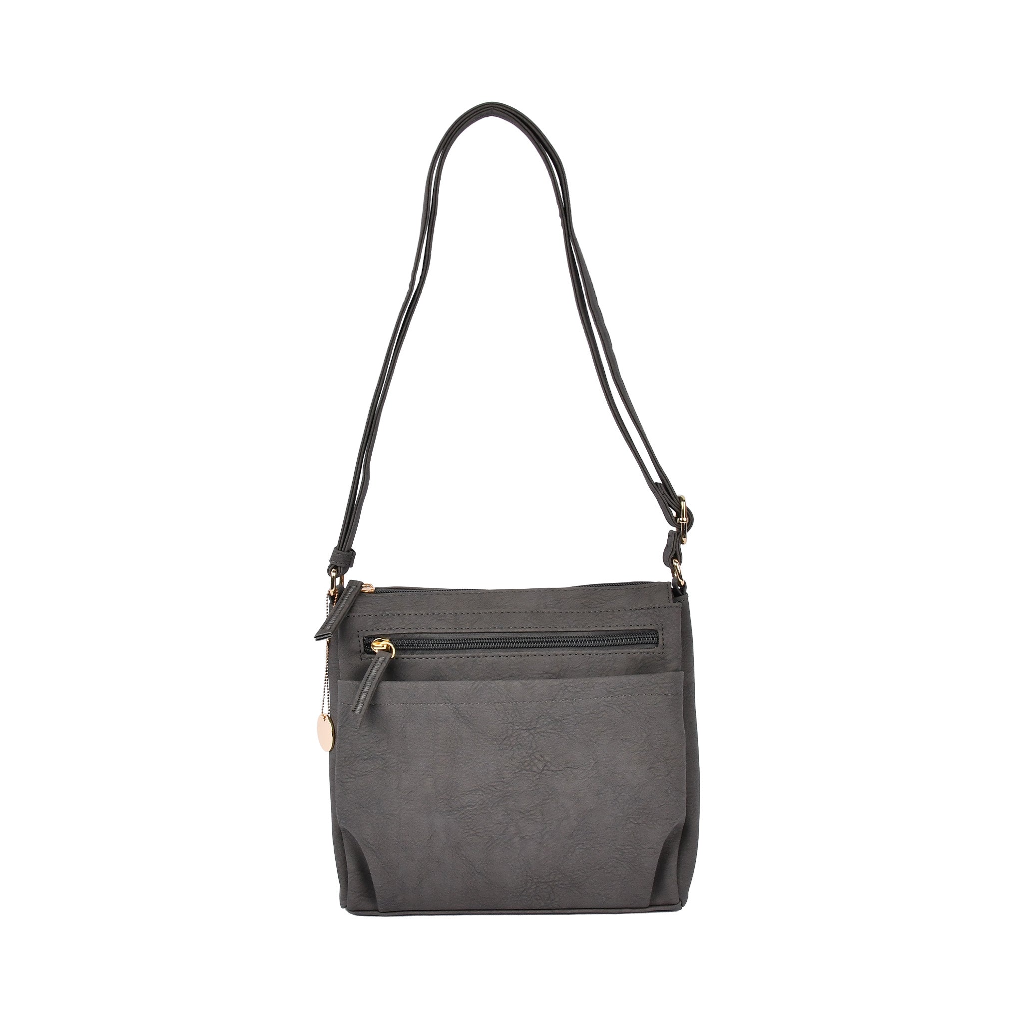 合皮チャーム付きショルダーバッグ グレー