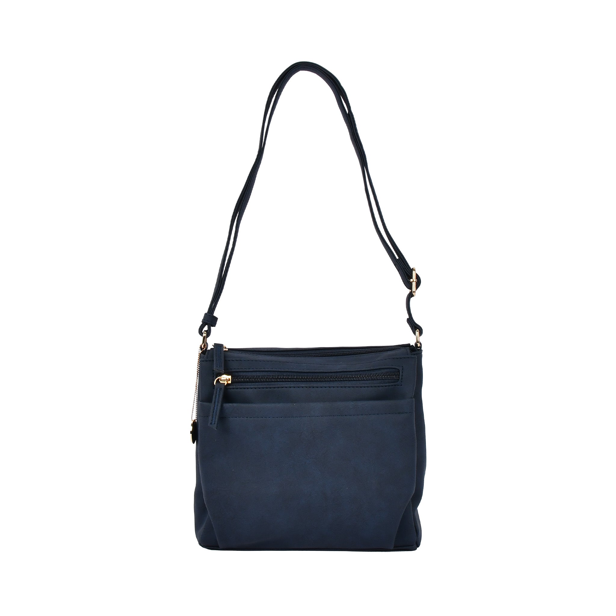 合皮チャーム付きショルダーバッグ ネイビー