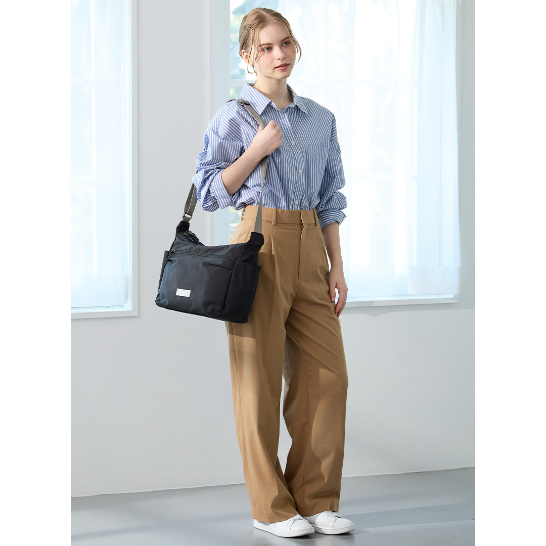 *nap 2層ショルダーバッグ ブラック/通勤/デイリー/お出かけ/トートバッグ/ナイロン/はっ水/軽量/多収納