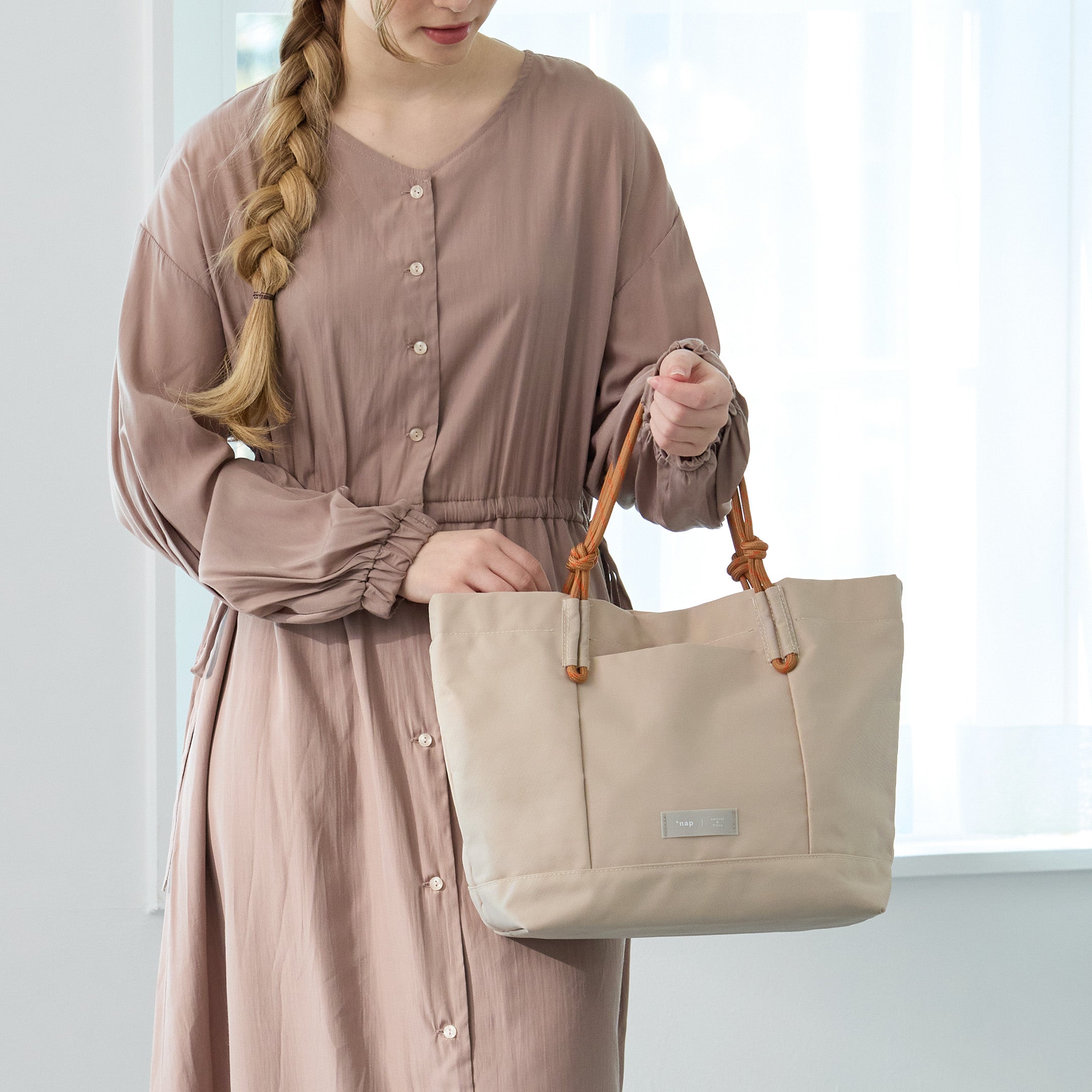 *nap ロープハンドル2wayハンドバッグ/通勤/デイリー/お出かけ/2way/ナイロン/A4対応/はっ水/軽量/ショルダーベルト付き