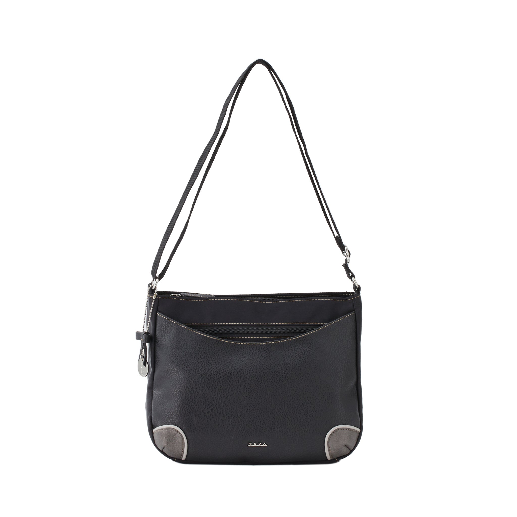 シワナイロンリボン猫チャーム付きショルダーバッグ ブラック