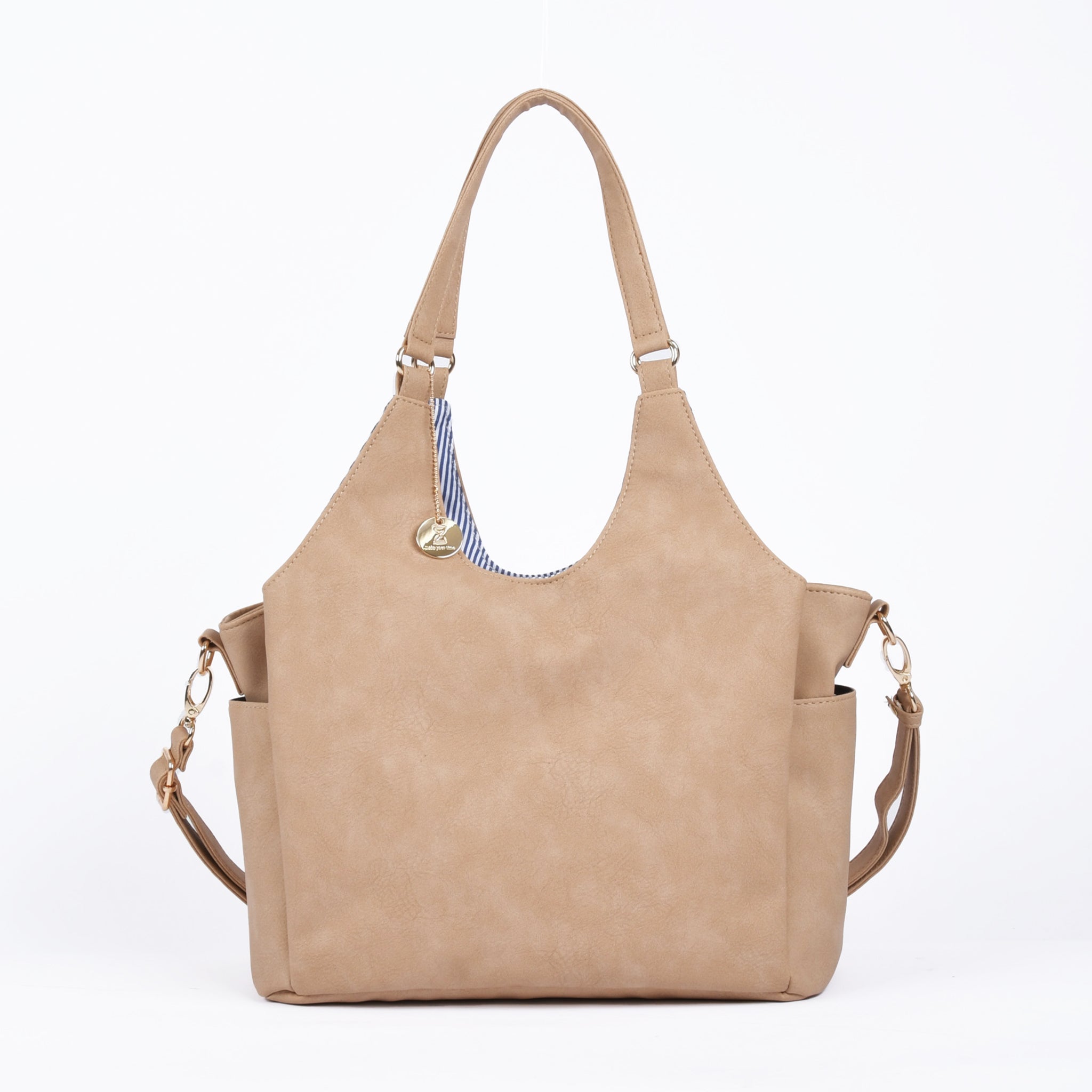 合皮チャーム付き2wayトートバッグ ベージュ