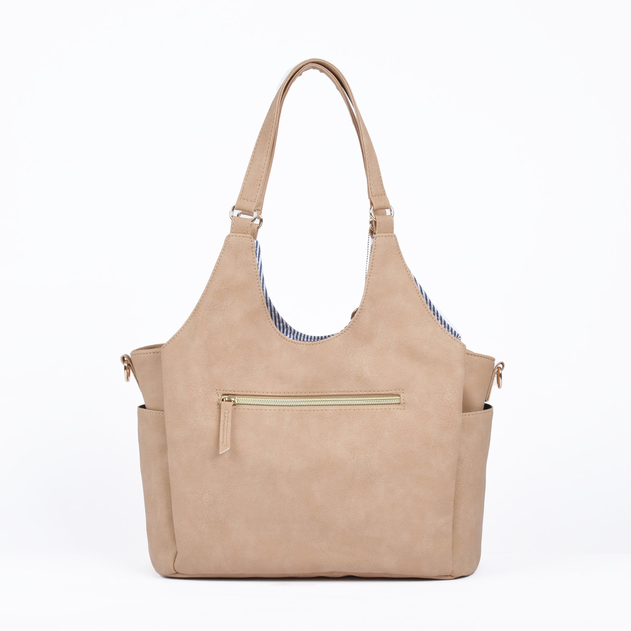 合皮チャーム付き2wayトートバッグ ベージュ 後ろ