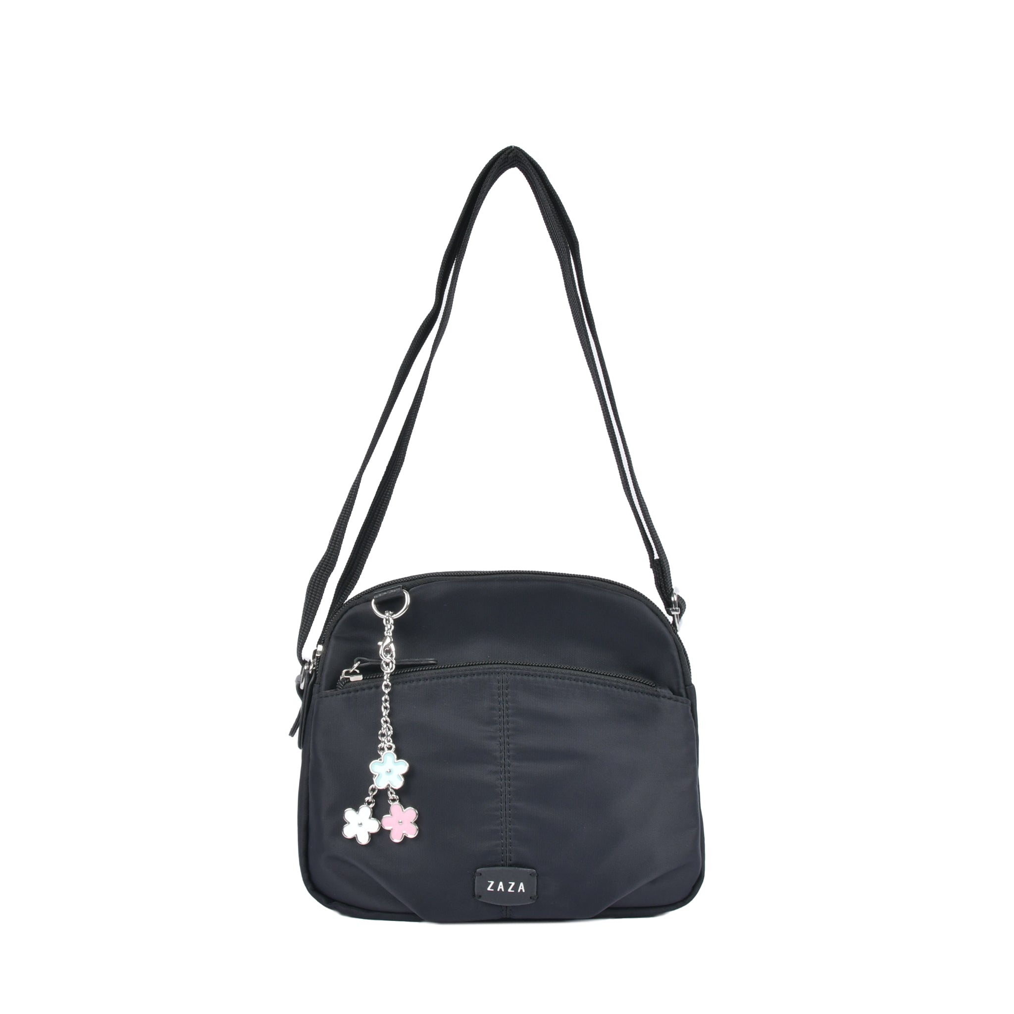 ツイルナイロン花チャーム付きショルダーバッグ ブラック 単品商品カット