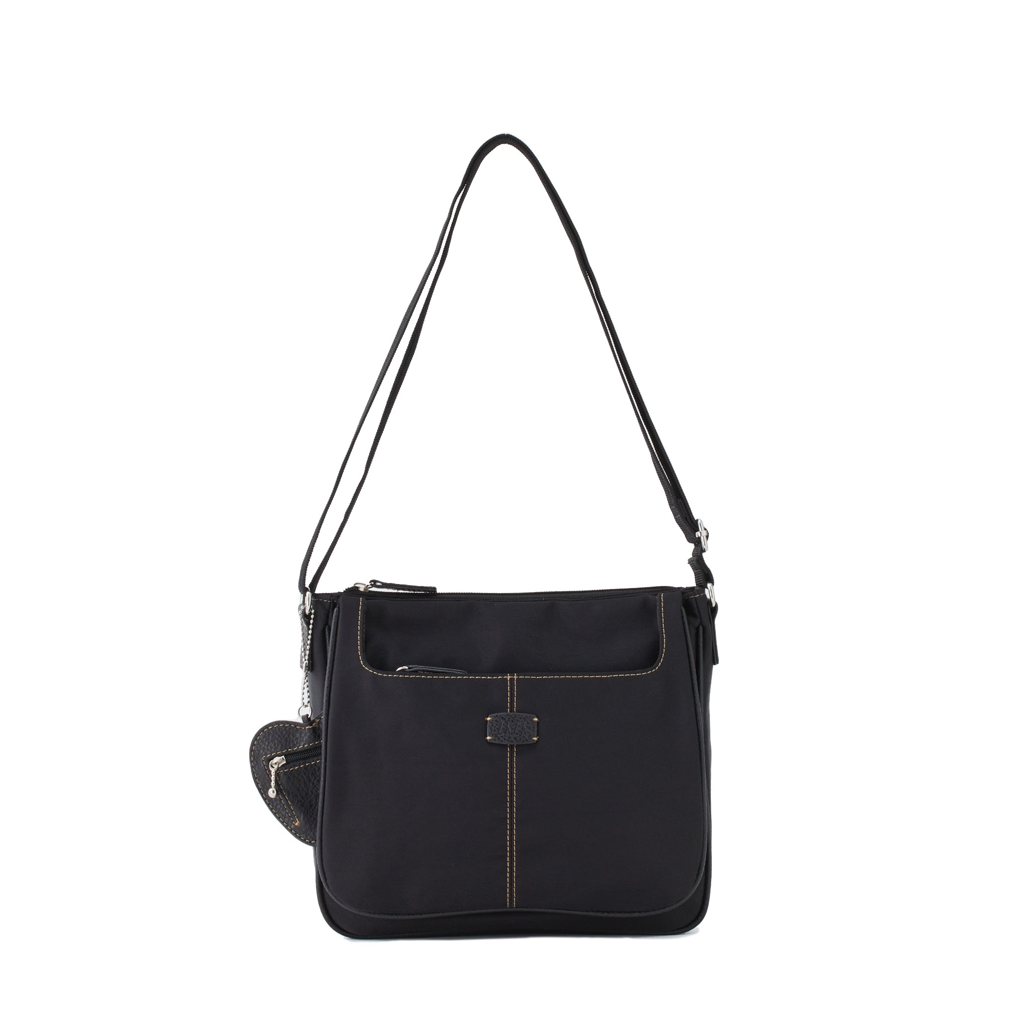 シワナイロンリンゴチャーム付きショルダーバッグ ブラック