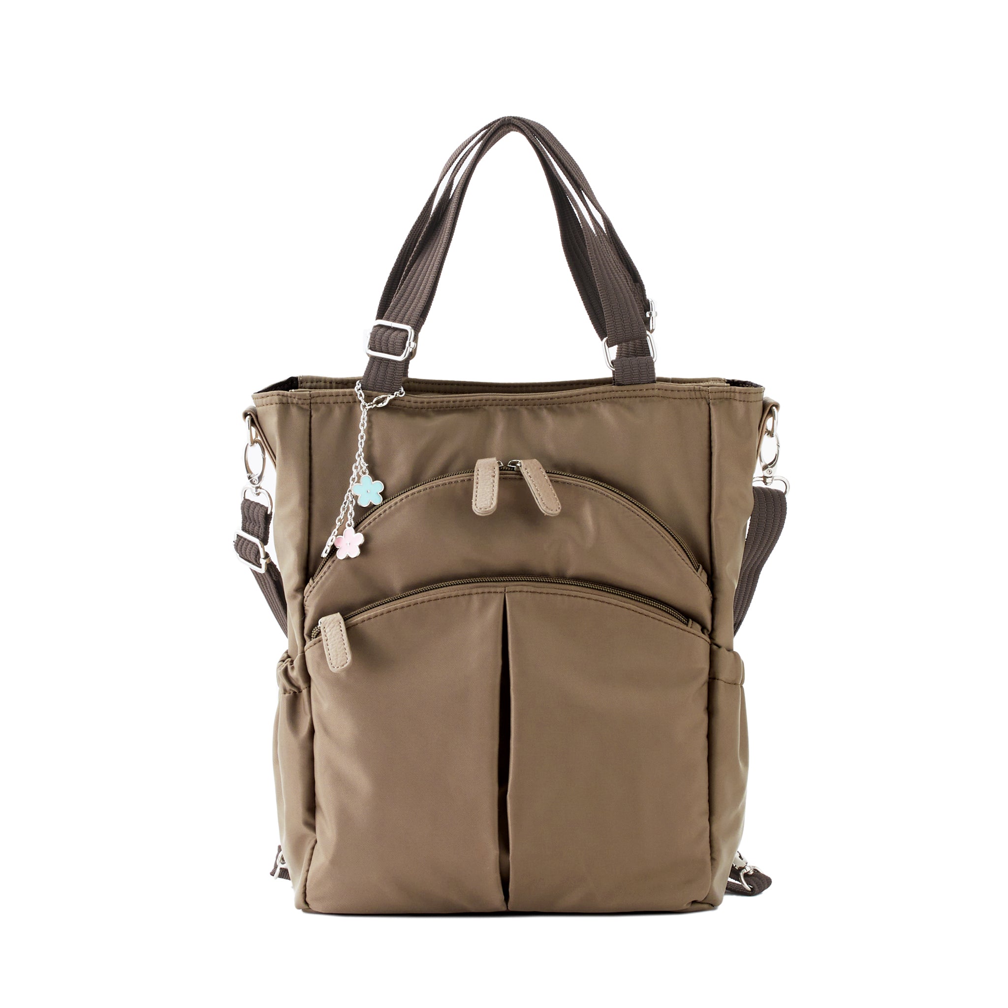 はっ水ナイロン花チャーム付き4wayバッグ トープ