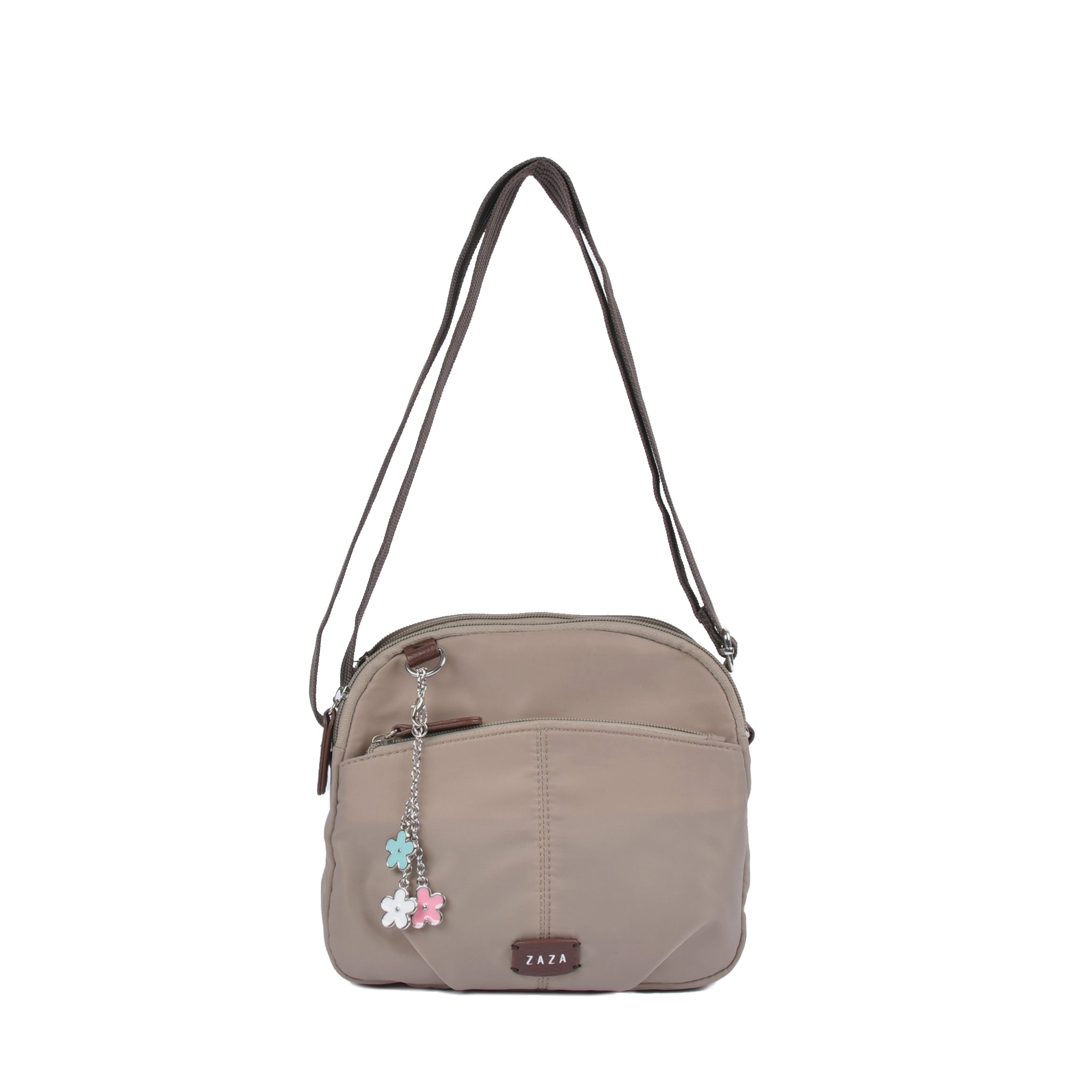 ツイルナイロン花チャーム付きショルダーバッグ ベージュ 単品商品カット