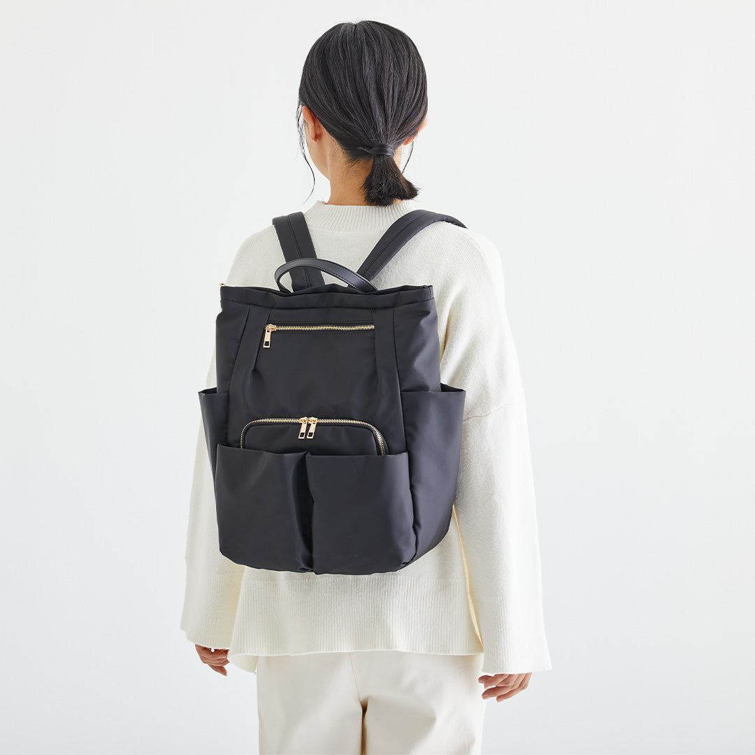 時短バッグ Wポケットナイロントップファスナーリュック EL5489