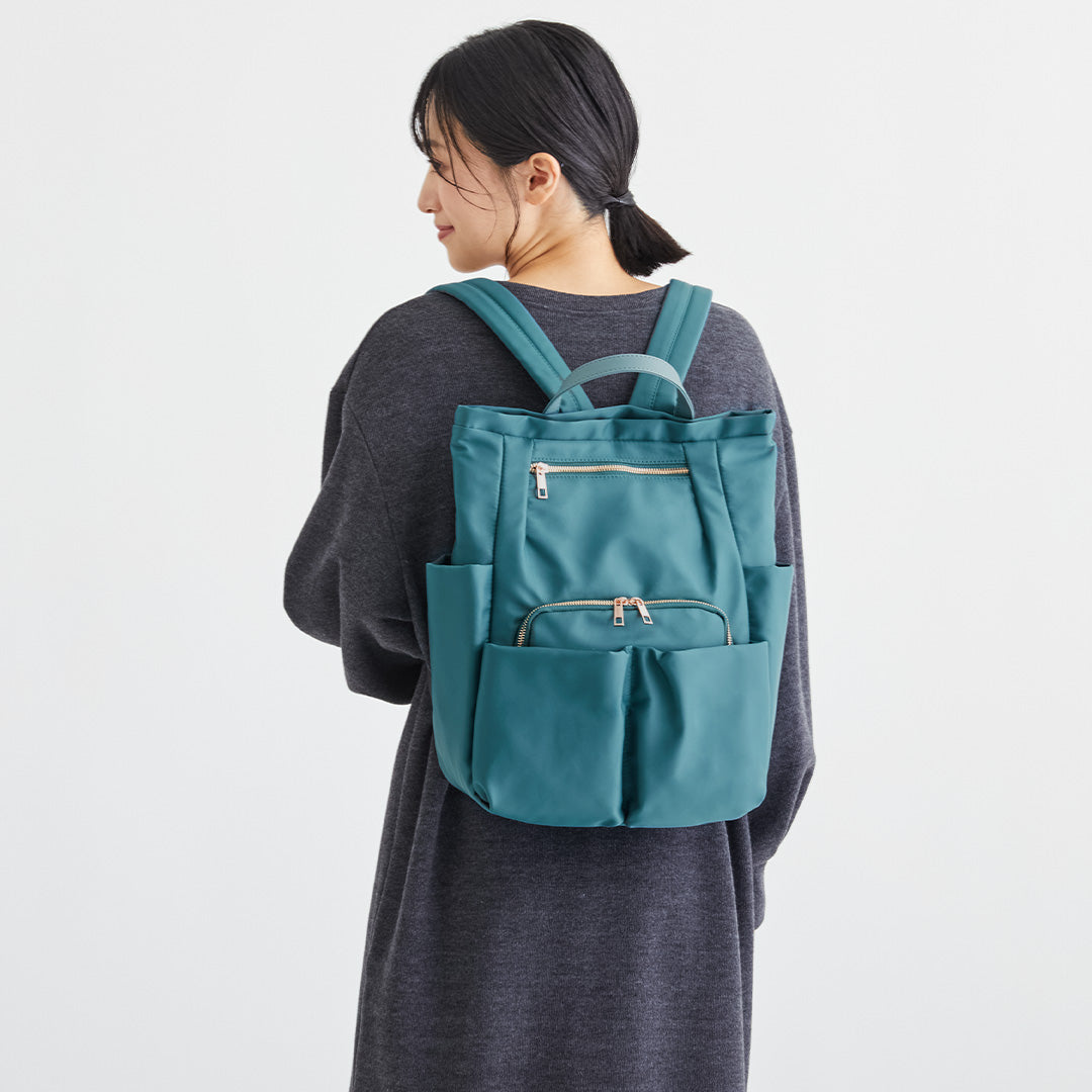 時短バッグ Wポケットナイロントップファスナーリュック EL5489