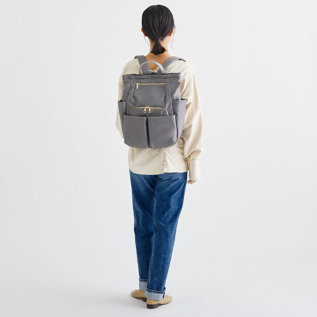 時短バッグ Wポケットナイロントップファスナーリュック EL5489