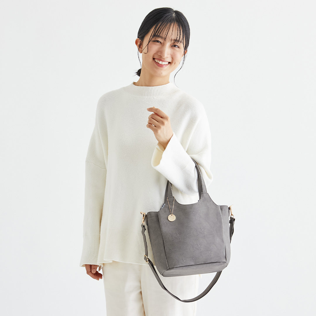 時短バッグ 合皮チャーム付き2wayハンドバッグ EL7153