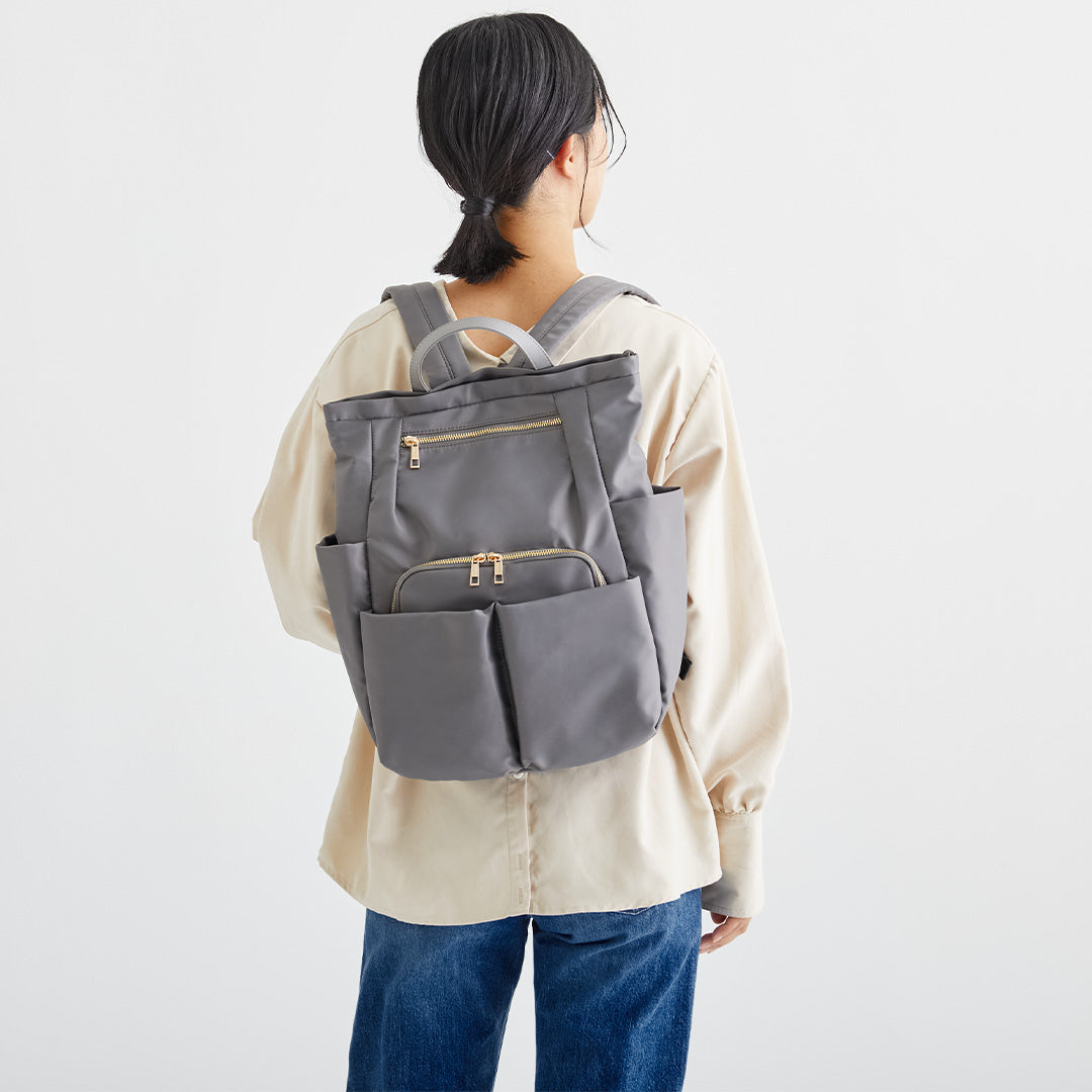 時短バッグ Wポケットナイロントップファスナーリュック EL5489