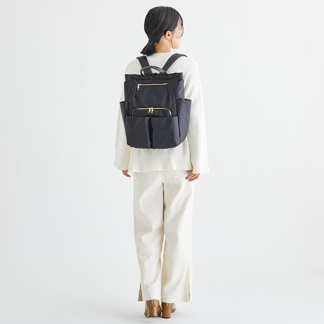 時短バッグ Wポケットナイロントップファスナーリュック EL5489