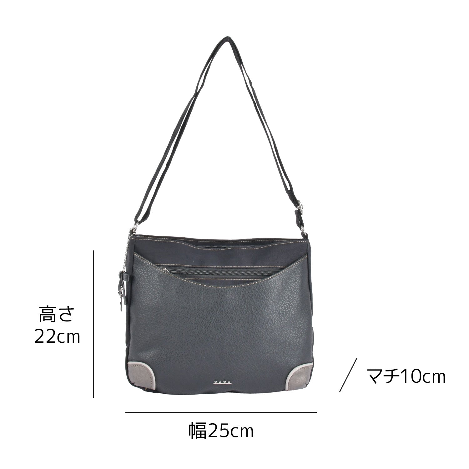 ZAZA シワナイロン×合皮リボン猫チャーム付きショルダーバッグ  EL5137