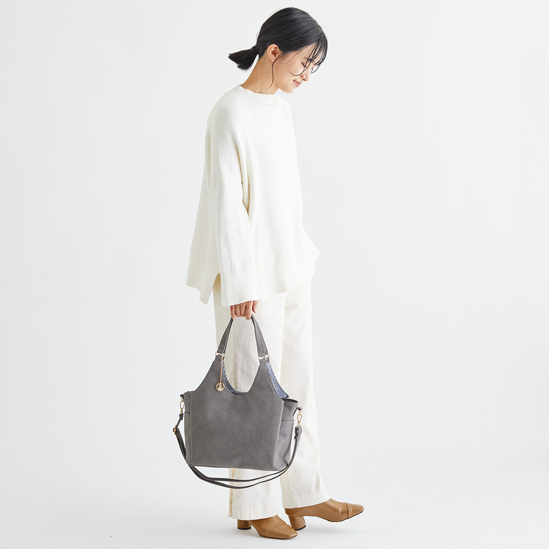 時短バッグ 合皮チャーム付き2wayトートバッグ EL7117