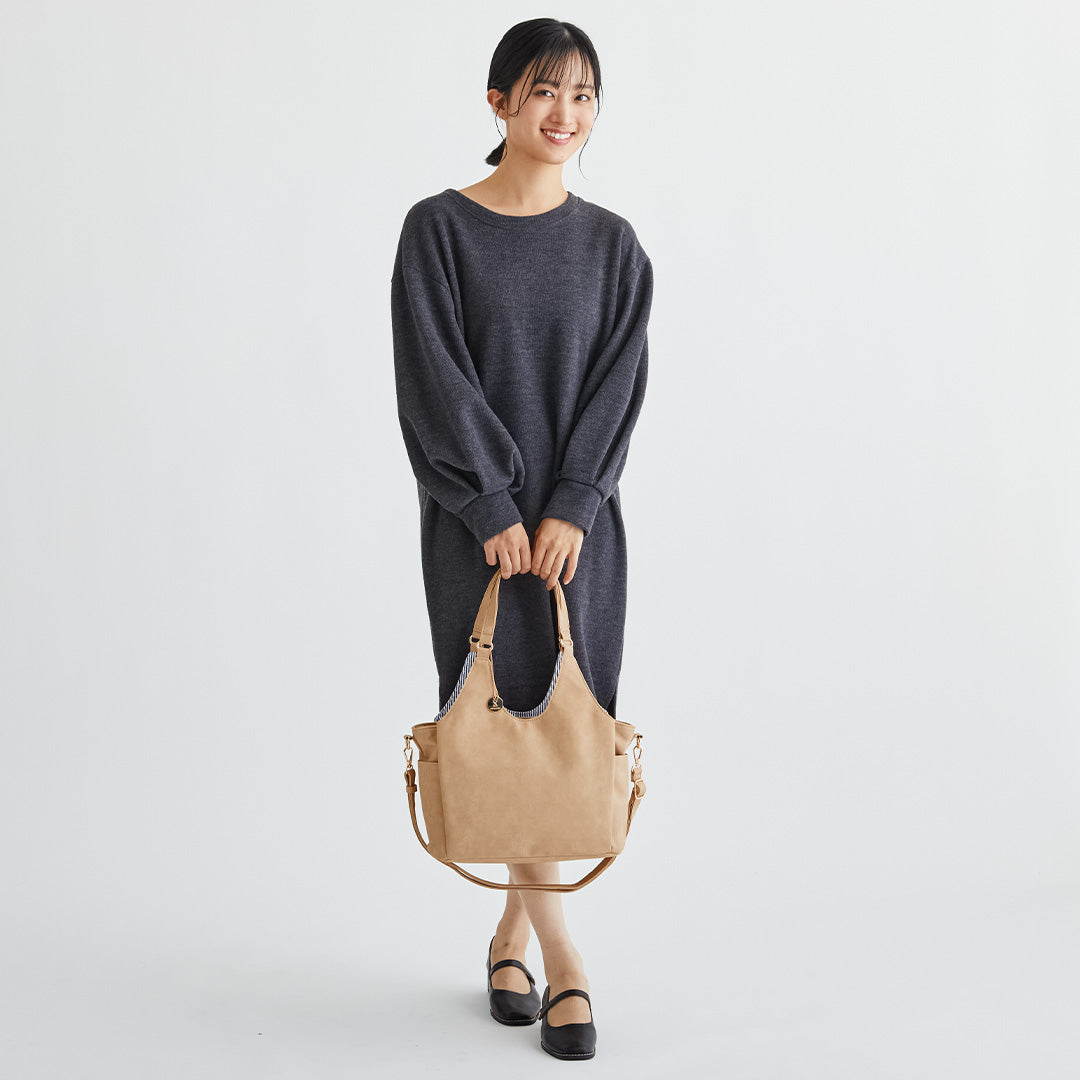 時短バッグ 合皮チャーム付き2wayトートバッグ EL7117