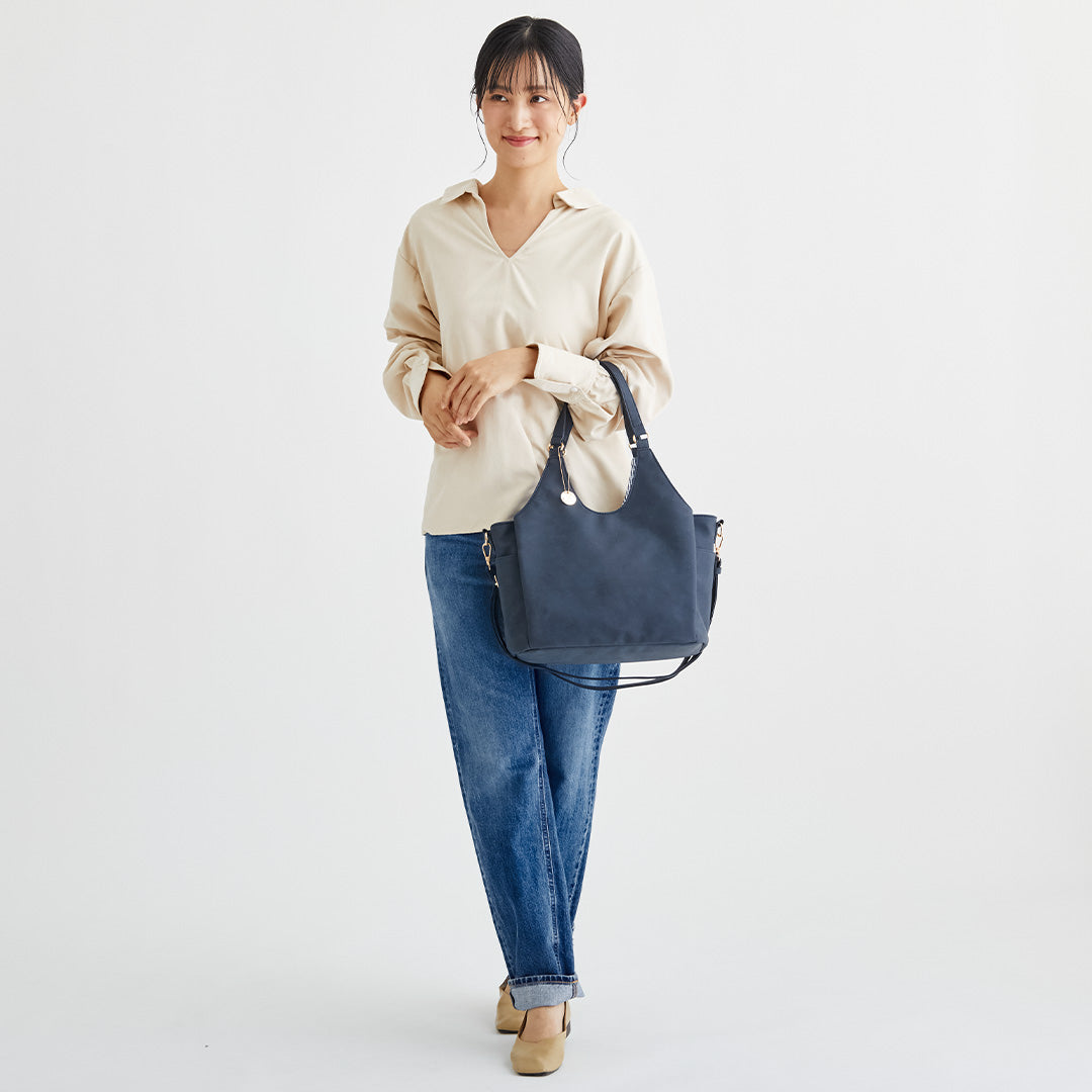 時短バッグ 合皮チャーム付き2wayトートバッグ EL7117