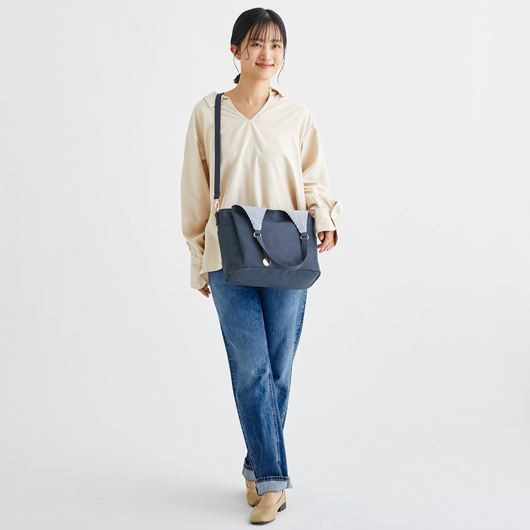 時短バッグ 合皮チャーム付き2wayトートバッグ EL7117