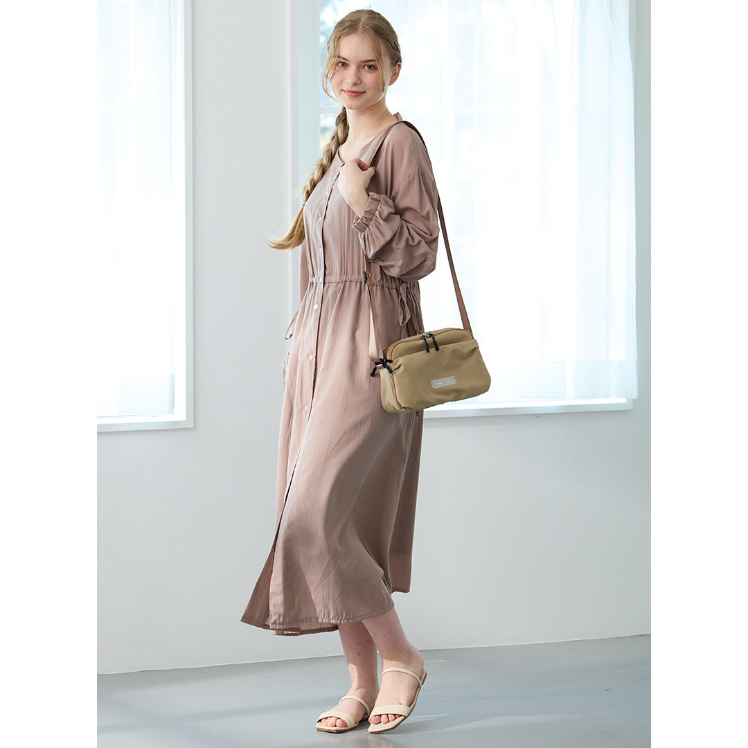 *nap コンパクト3層ショルダーバッグ ベージュ/デイリー/お出かけ/ショルダーバッグ/コンパクトバッグ/ナイロン/はっ水/軽量/多収納