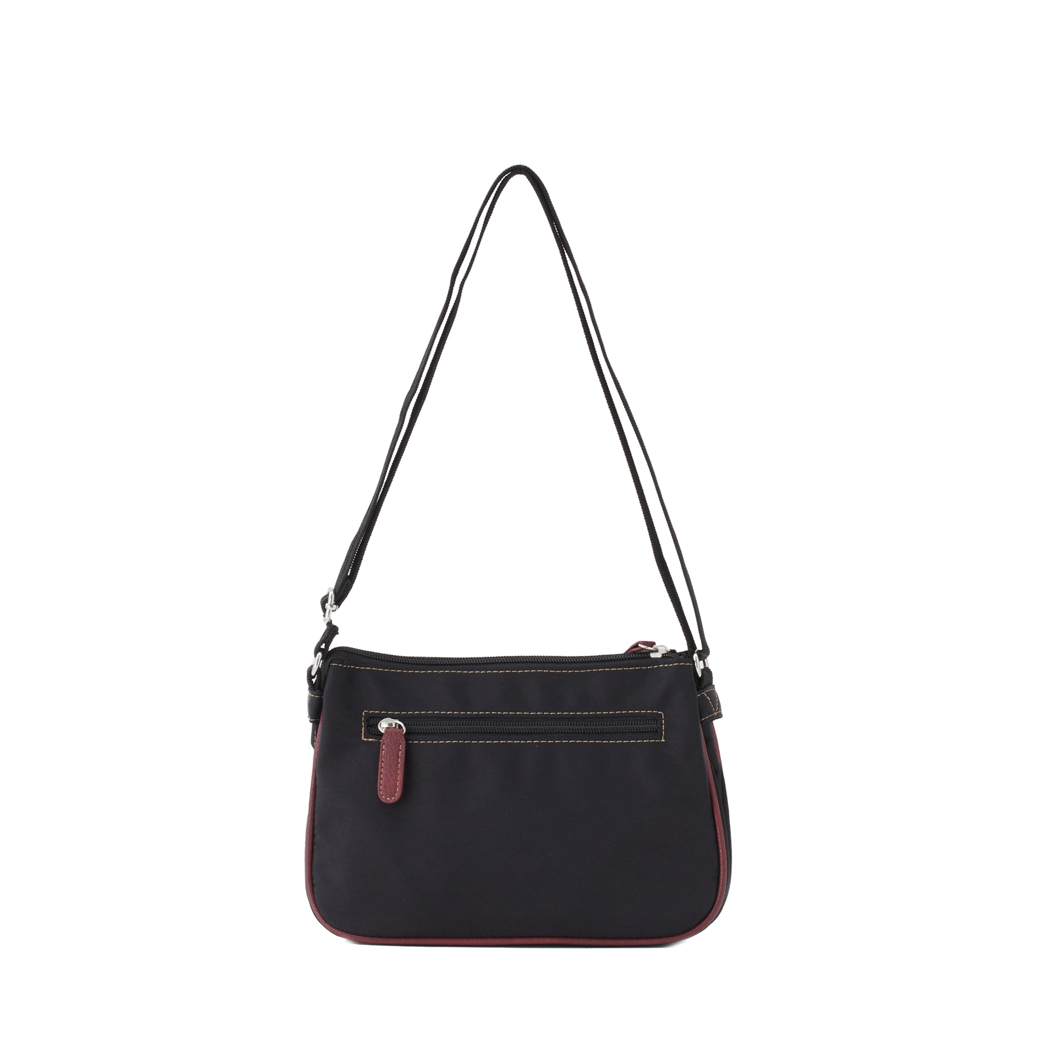 シワナイロンリンゴチャーム付きショルダーバッグミニ ブラック×レッド 背面