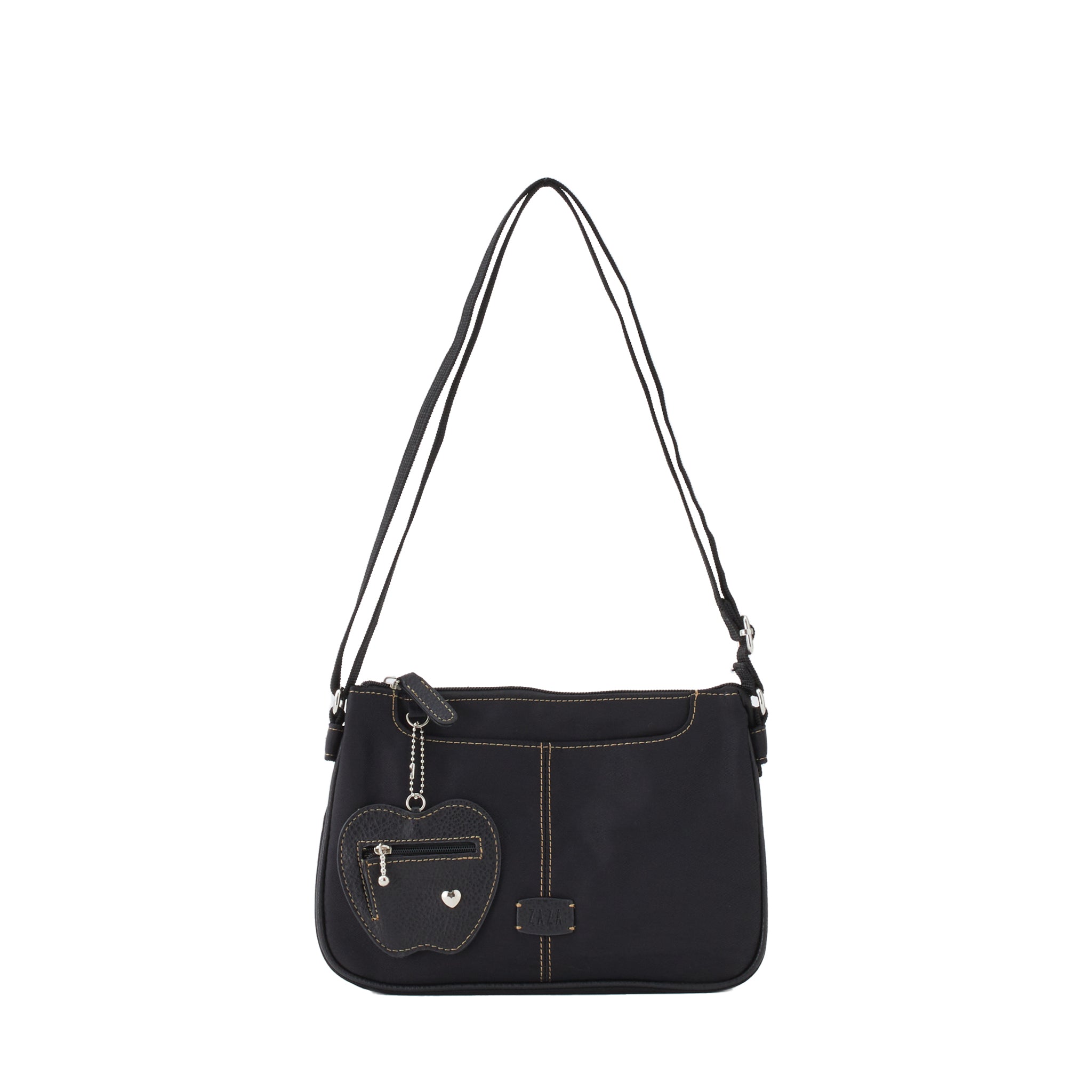 シワナイロンリンゴチャーム付きショルダーバッグミニ ブラック 正面