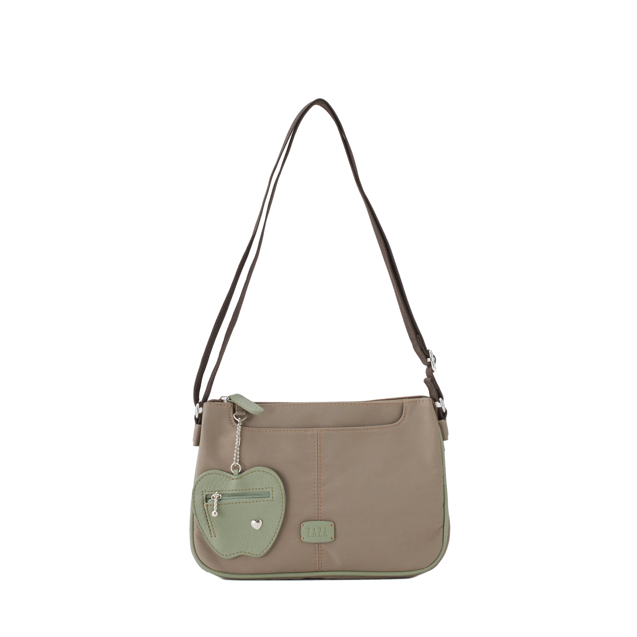 シワナイロンリンゴチャーム付きショルダーバッグミニ ベージュ 正面